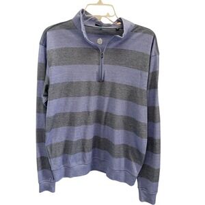 Turtleson Mens Blue Grey Striped Quarter Zip Pullover Wild Turkey Logo Size M
